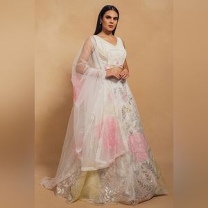 SR Pearl White Net Gota Patti Lace Worked Lehenga